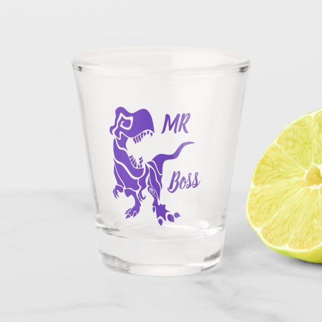 Purple Trex the Boss Dino Shot Glass (Front)