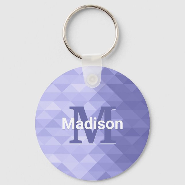 Purple triangle geometry square Monogram Keychain (Front)