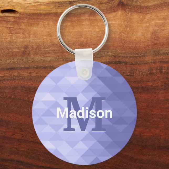 Purple triangle geometry square Monogram Keychain (Front)