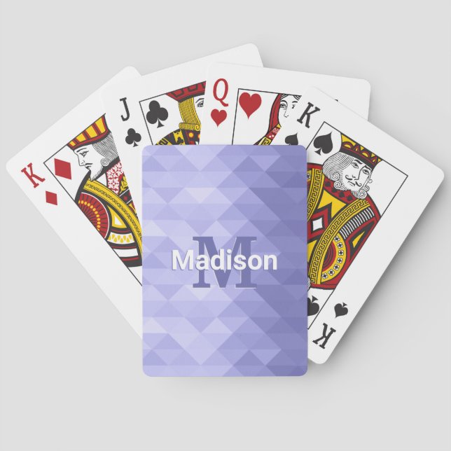 Purple triangle geometry square Monogram Poker Cards (Back)