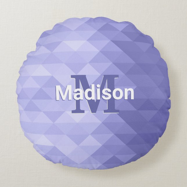 Purple triangle geometry square Monogram Round Pillow (Front)