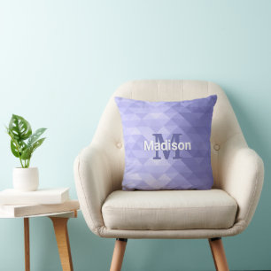 Purple triangle geometry square Monogram Throw Pillow