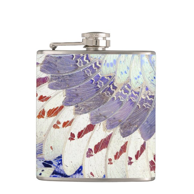 Purple Tribal Butterfly Wings Art Deco Pattern Hip Flask (Front)