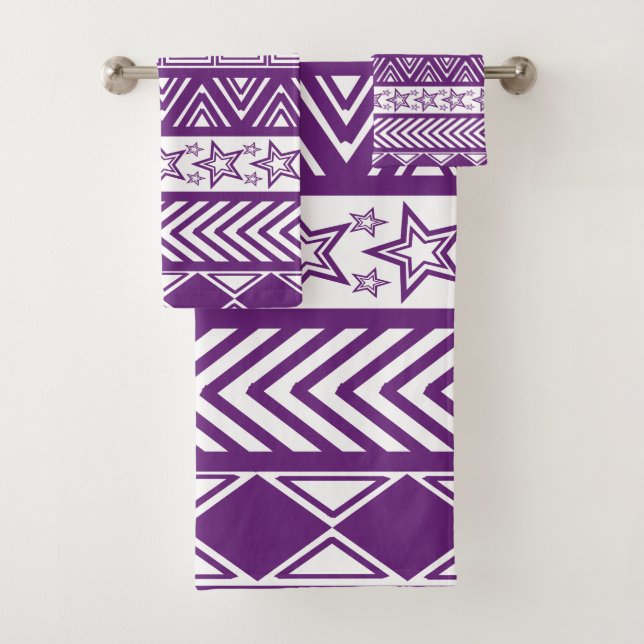 Purple Tribal Design Bath Towel Set (Insitu)