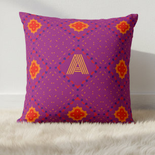 Purple Tribal Monogram Throw Pillow
