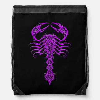 Purple Tribal Scorpion on Black Drawstring Bag