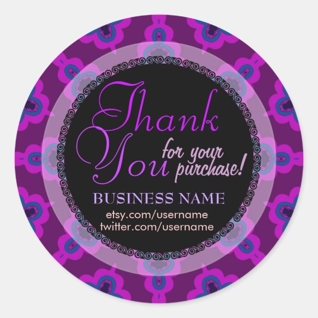 Purple Tribal Star Business Thank You Sticker (Front)