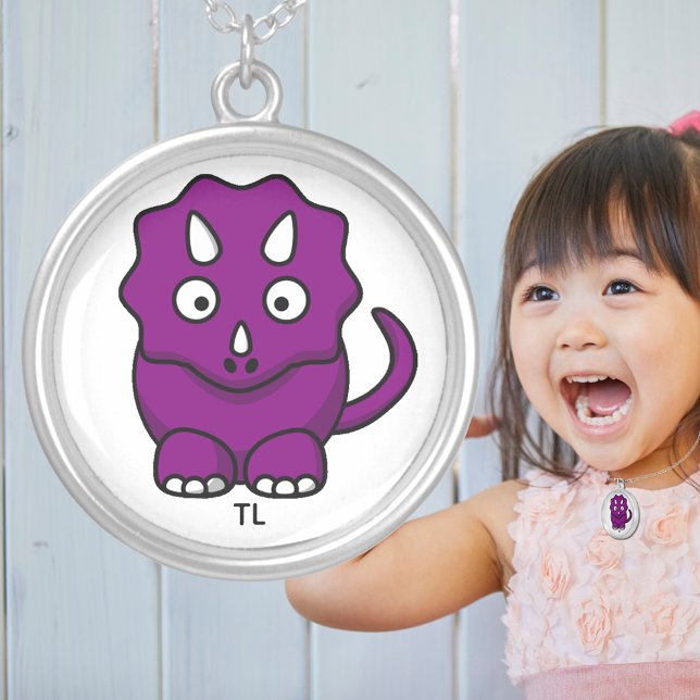 Purple Triceratops Cartoon Silver Plated Necklace (Purple Triceratops Cartoon Silver Plated Necklace)