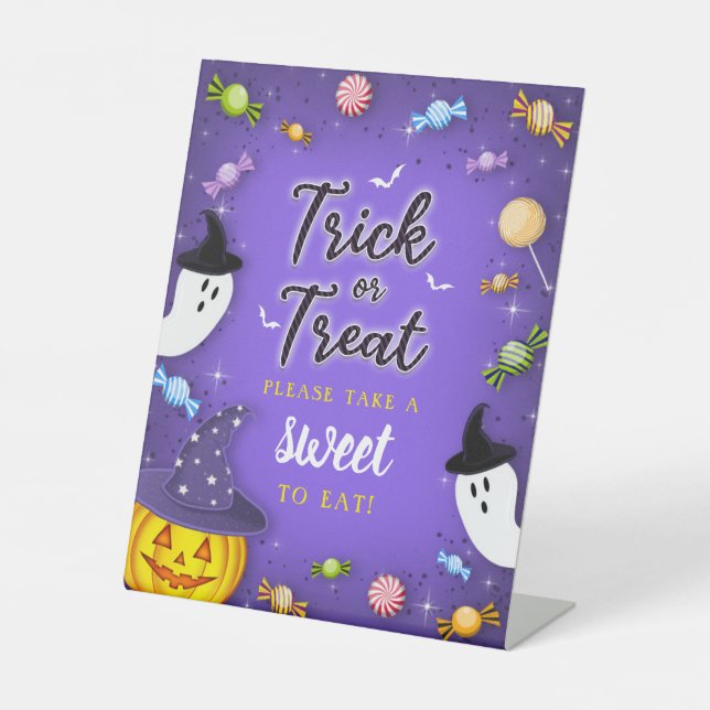 Purple Trick or Treat Halloween Please Take One Pedestal Sign (Front)