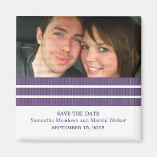 Purple Triple Stripe Photo Save the Date Magnet