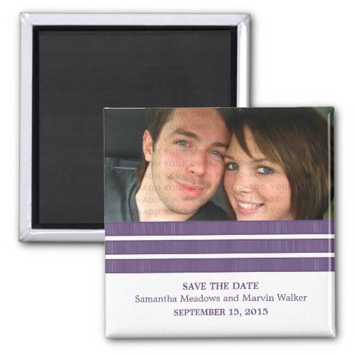 Purple Triple Stripe Photo Save the Date Magnet