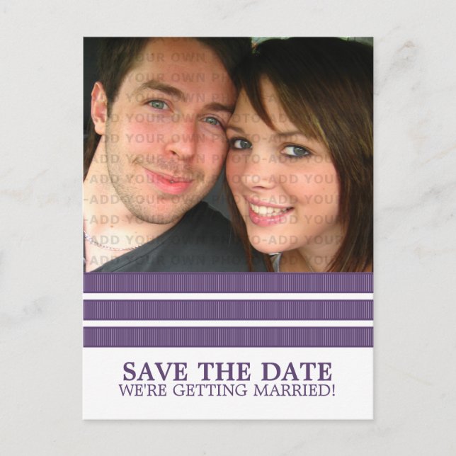 Purple Triple Stripe Save the Date Postcard (Front)