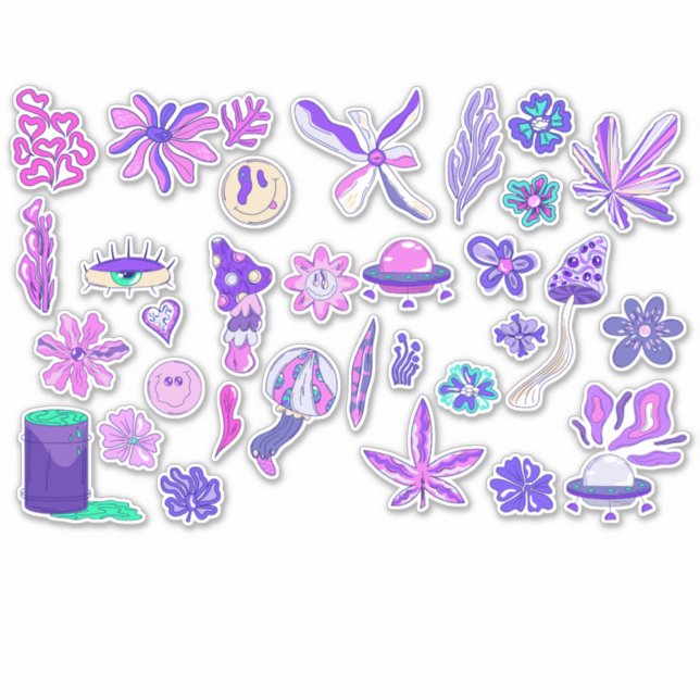 Purple Trippy Psychedelic Mushroom Flower Sticker (Front)
