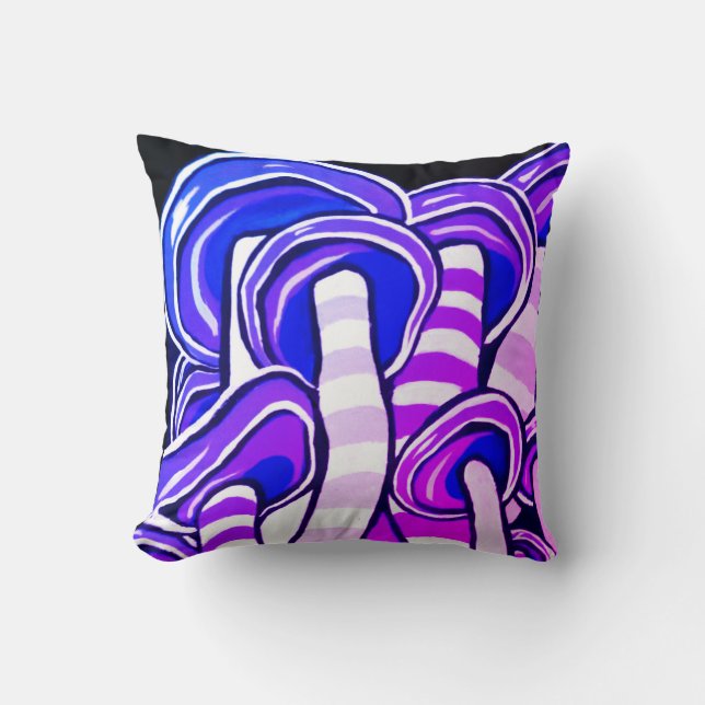 Purple Trippy Psychedelic Mushrooms Hippie Print Throw Pillow (Front)