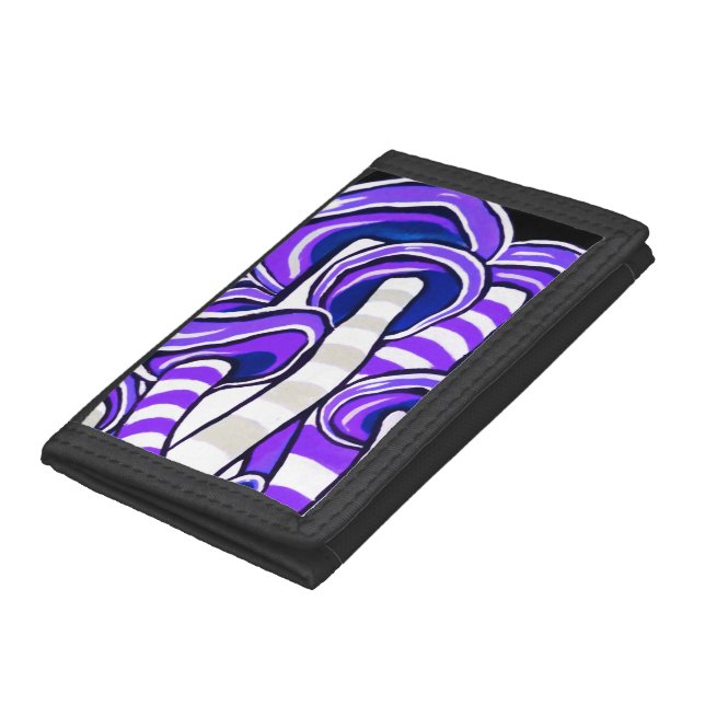 Purple Trippy Psychedelic Mushrooms Hippie Print Tri-fold Wallet (Bottom)