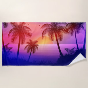 Purple Tropical Beach at Sunset Beach Towel