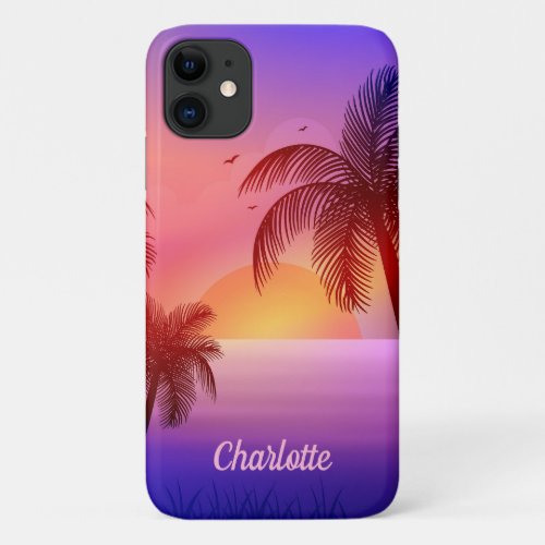 Purple Tropical Beach at Sunset  iPhone 11 Case