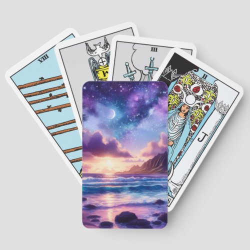 Purple Tropical Beach Moon And Stars Tarot Cards