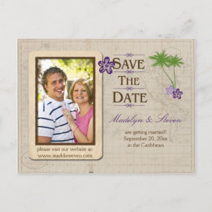 Purple Tropical Destination Photo Save The Date Announcement Postcard