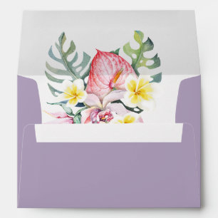 Purple Tropical Floral Hawaii Wedding Envelope