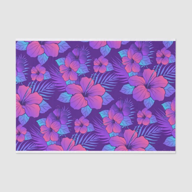 Purple Tropical Flowers Tissue Paper (Front)