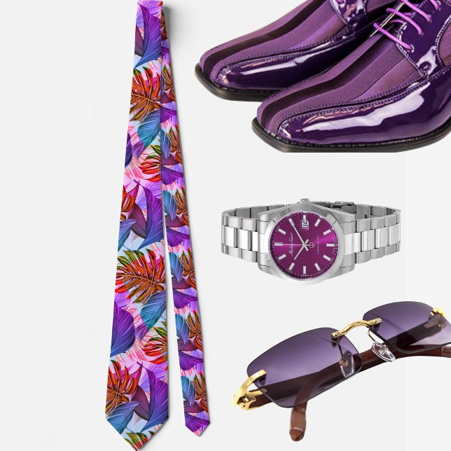 Purple Tropical Hawaiian pattern Neck Tie (Creator Uploaded)
