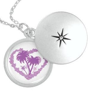 Purple Tropical Heart Locket Necklace
