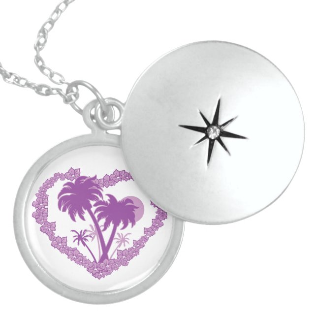 Purple Tropical Heart Locket Necklace (Front)