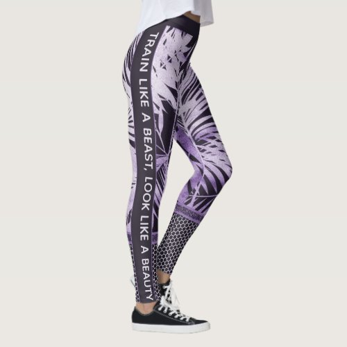 Purple tropical leaves glitter  quote stylish leggings