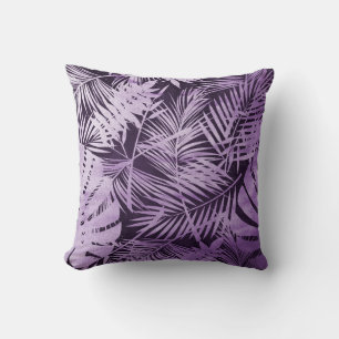 Purple Tropical Palm Leaves Throw Pillow