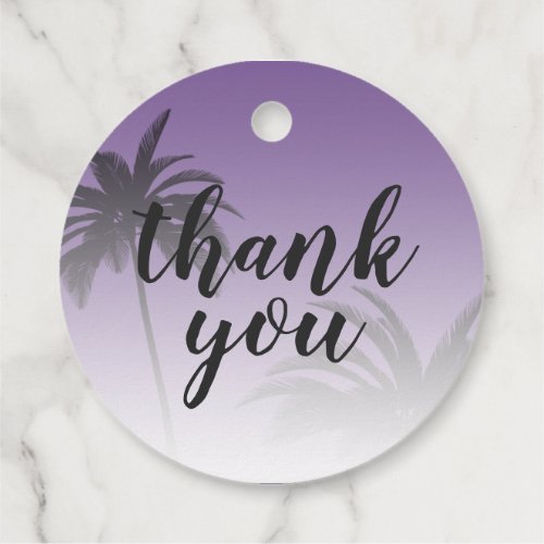 Purple Tropical Palm Tree Beach Thank You Wedding Favor Tags