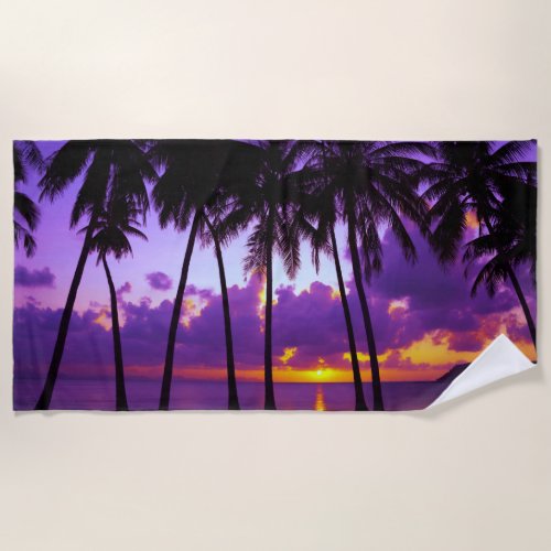 Purple Tropical Sunset Beach Towel