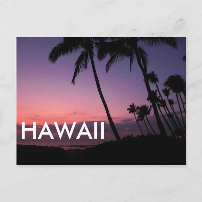 Purple tropical sunset Hawaii text postcard (Front)