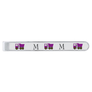 Purple Truck Design Monogrammed Silver Finish Tie Bar