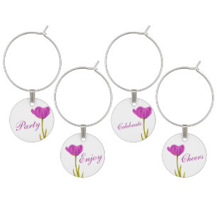 Purple tulip art wedding sentiments wine charms