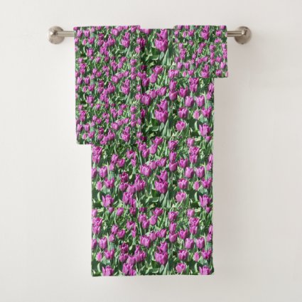 Purple Tulip Blooms Floral Bath Towel