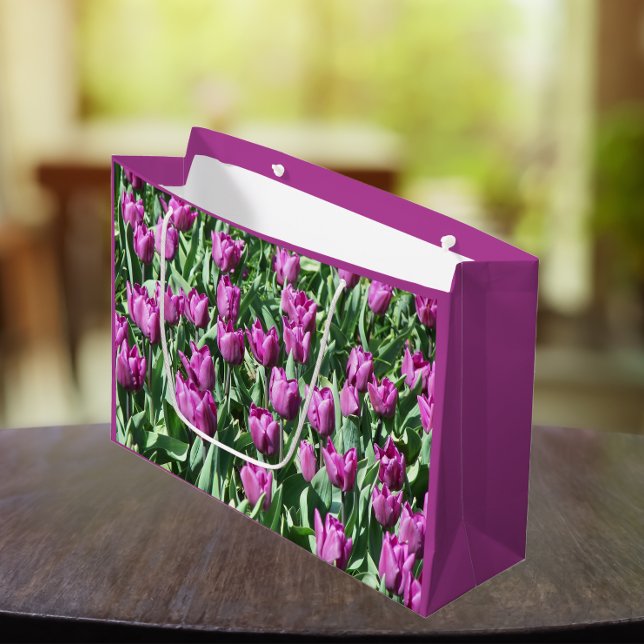Purple Tulip Blooms Floral Large Gift Bag (In Situ)