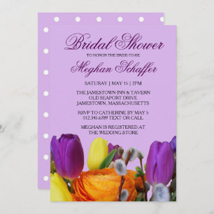 Purple Tulip Bouquet Bridal Shower Invitations