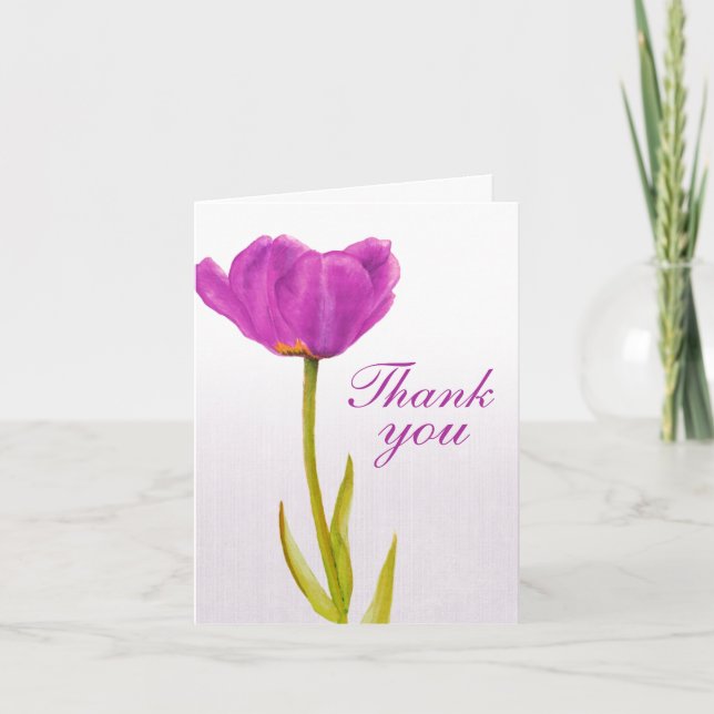 Purple tulip fine art wedding thank you card (Front)