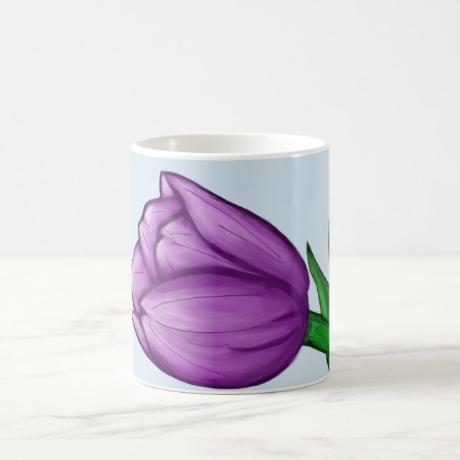 Purple Tulip Floral Love Personalized Blue Mugs (Center)
