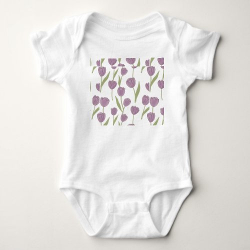 Purple Tulip Floral Pattern Baby Bodysuit