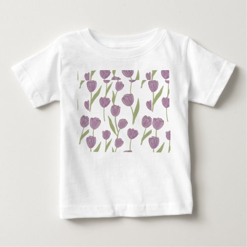 Purple Tulip Floral Pattern  Baby T-Shirt