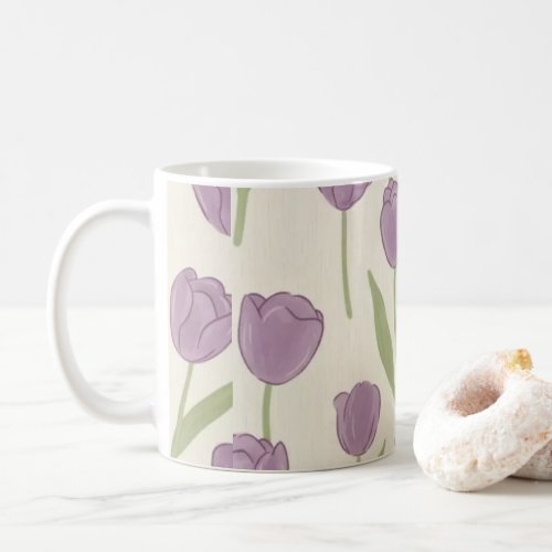 Purple Tulip Floral Pattern Coffee Mug
