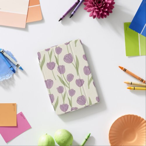 Purple Tulip Floral Pattern iPad Cover