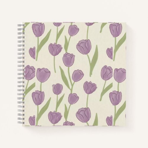 Purple Tulip Floral Pattern Notebook -Cute Journal