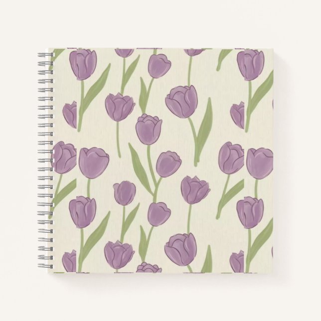Purple Tulip Floral Pattern Notebook -Cute Journal (Front)