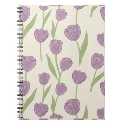 Purple Tulip Floral Pattern Notebook -Cute Journal