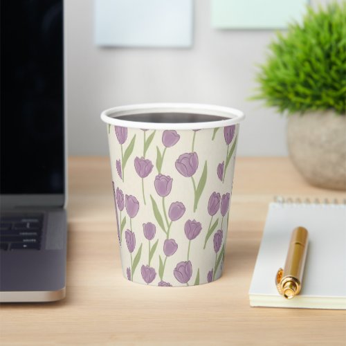 Purple Tulip Floral Pattern Paper Cups