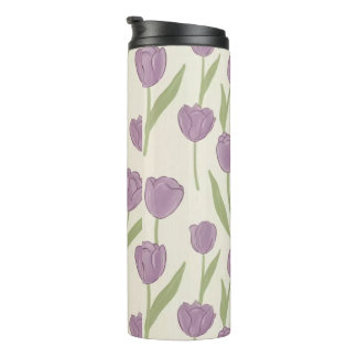 Purple Tulip Floral Pattern Thermal Tumbler