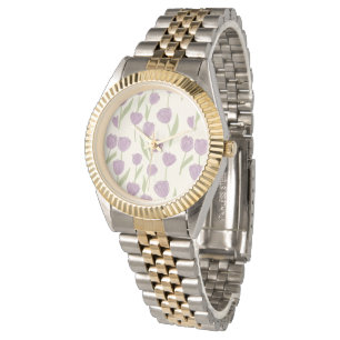 Purple Tulip Floral Pattern Watch
